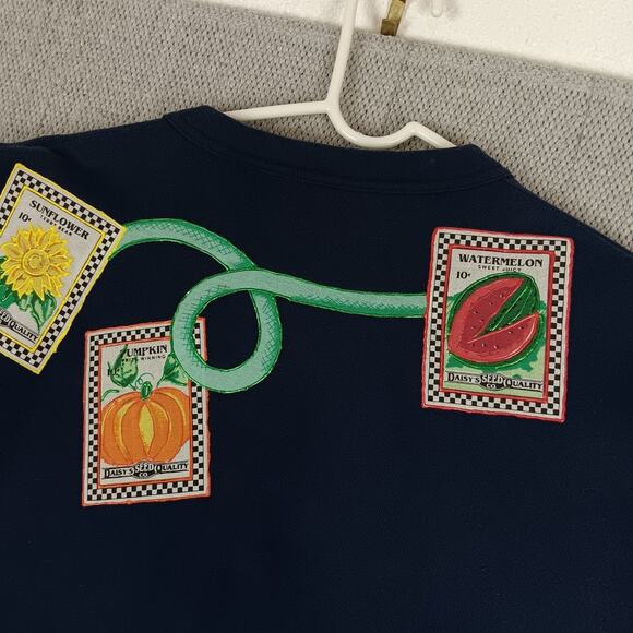 Fruit of the Loom Vintage Sweatshirt Cardigan OSFA Navy Blue Patched Garden Boho - Picture 9 of 13